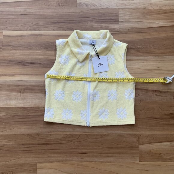 YLLW The Label Jette Zip Vest Yellow Floral Terrycloth Top NWT - Picture 2 of 8